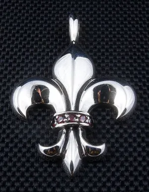 Red Garnet Fleur De Lis Sterling Silver Pendant