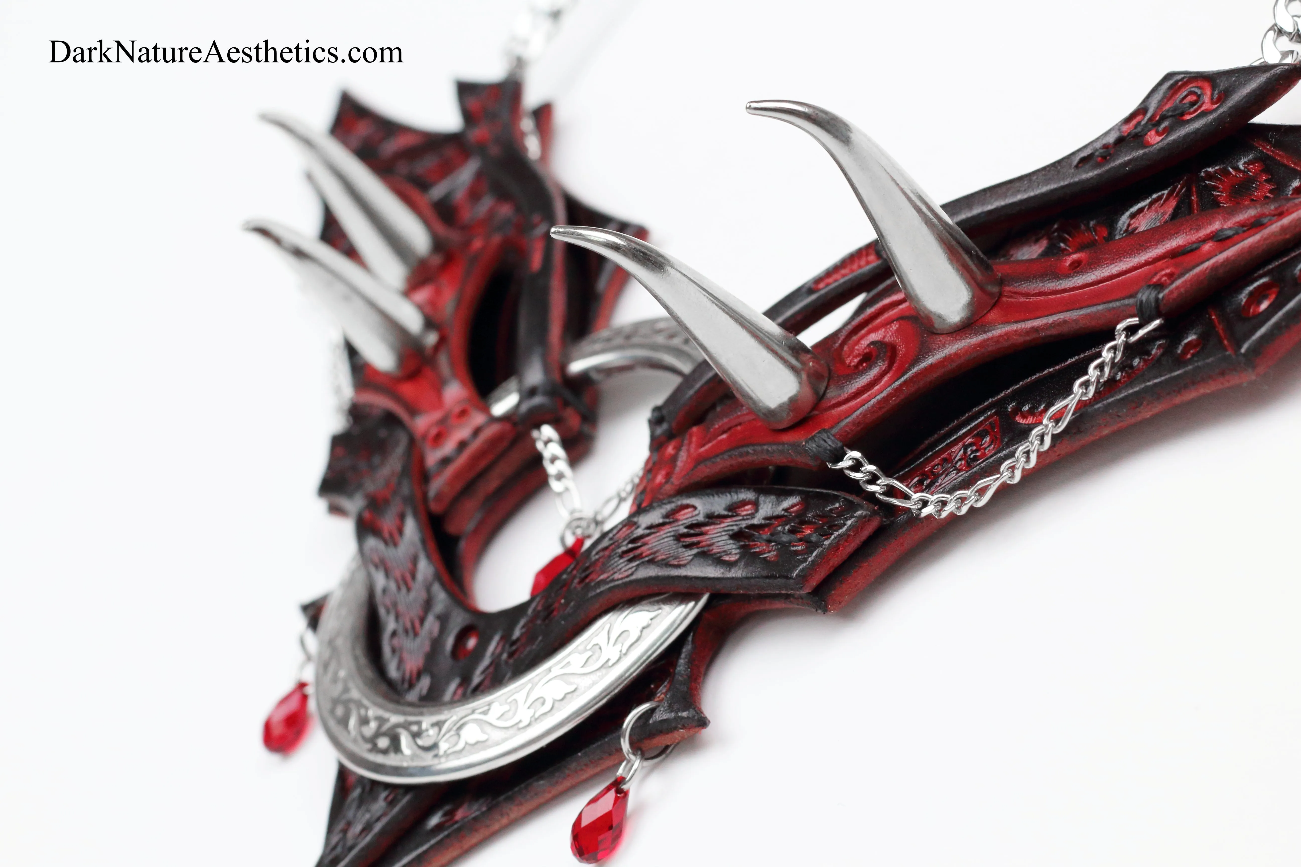 Red "Chiroptera" Bat Wing Ring Leather Necklace