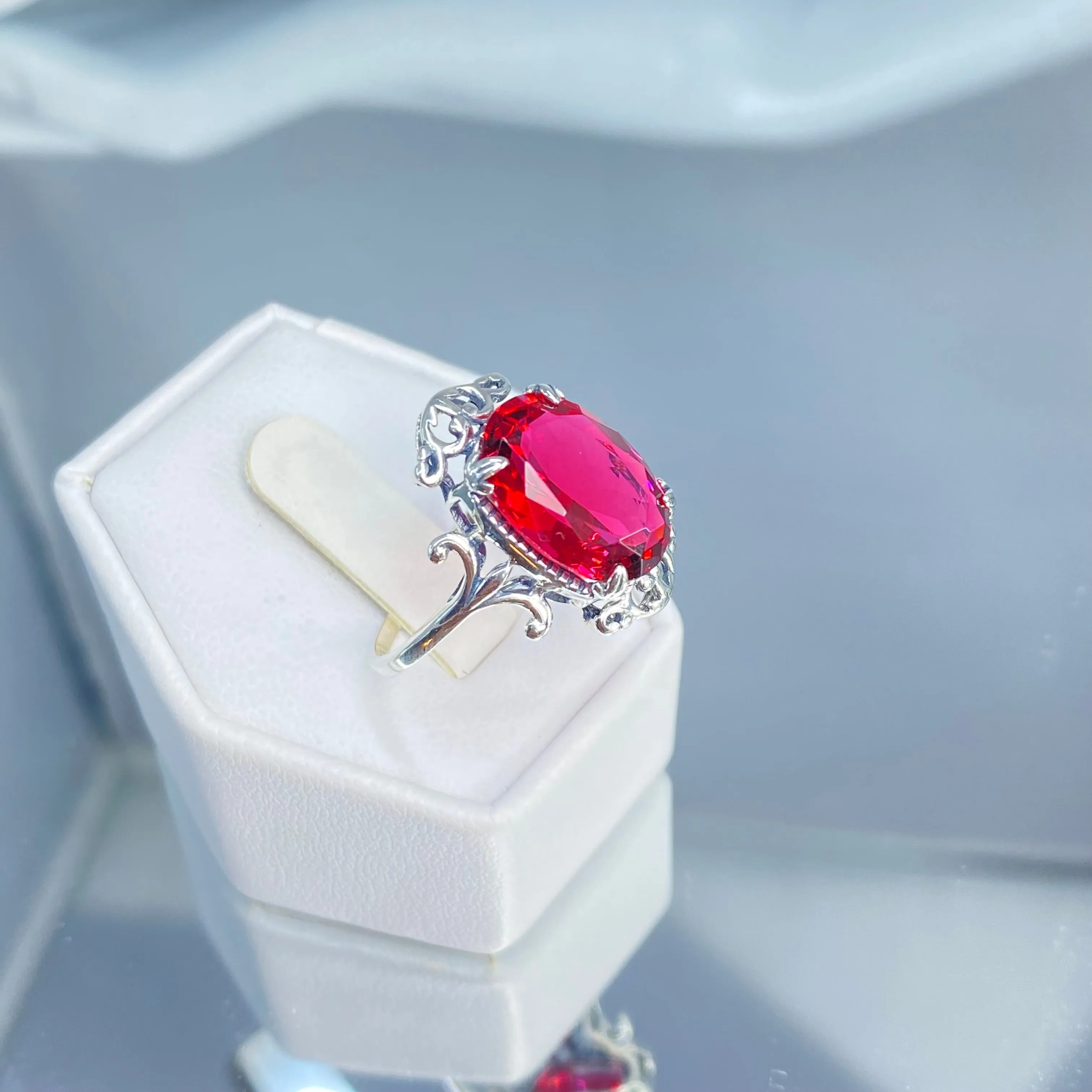 Red Ruby Ring, Size 9, Oval Gem, Gothic Vintage Style Jewelry, #D84 - Ready to Ship