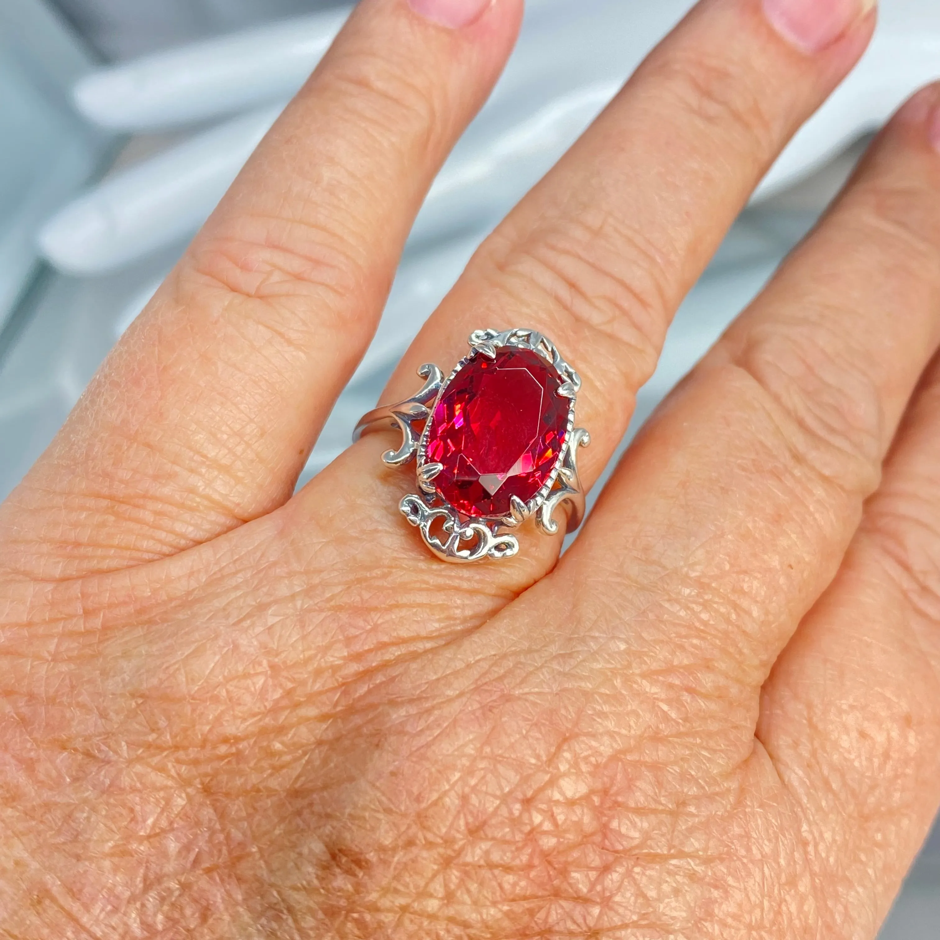 Red Ruby Ring, Size 9, Oval Gem, Gothic Vintage Style Jewelry, #D84 - Ready to Ship