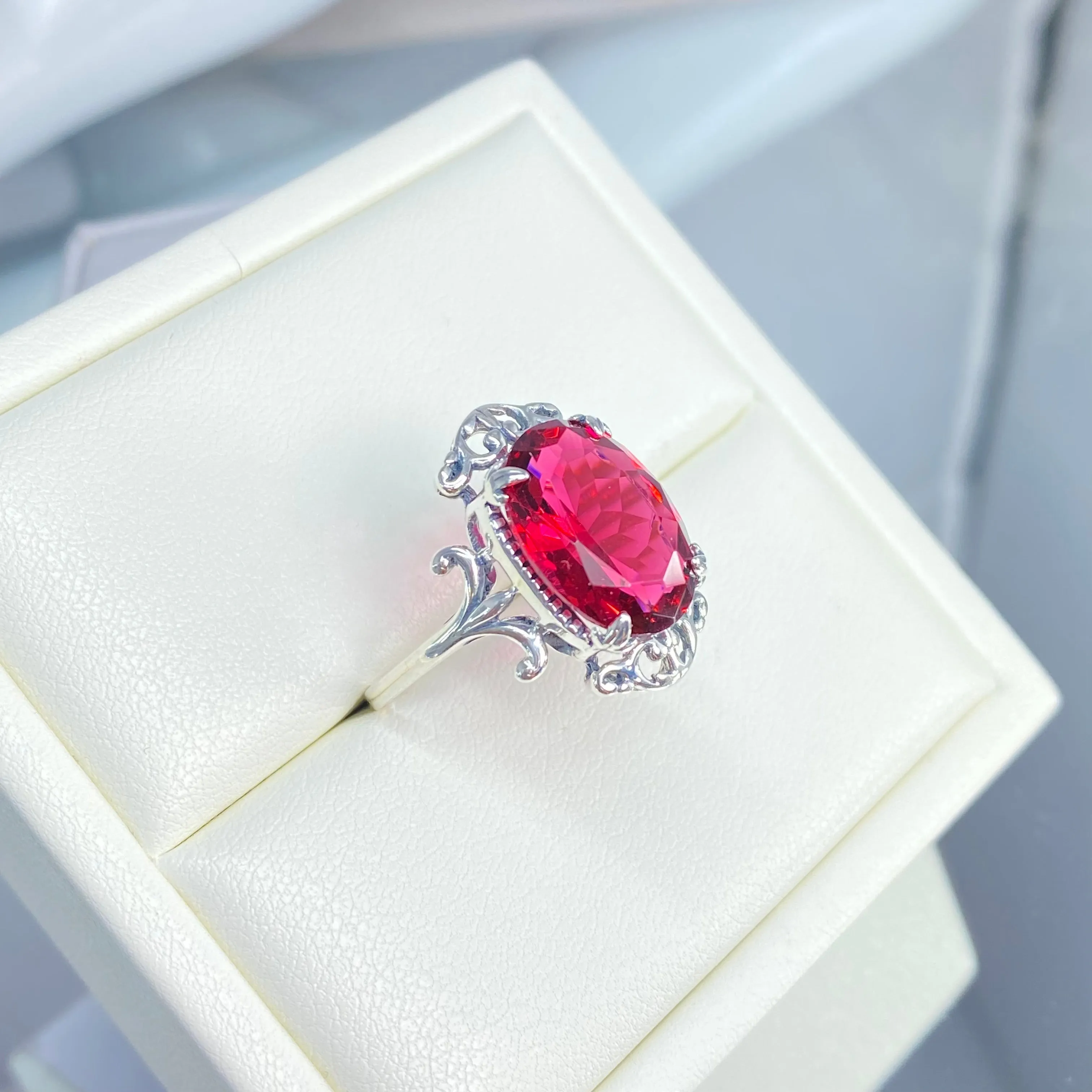 Red Ruby Ring, Size 9, Oval Gem, Gothic Vintage Style Jewelry, #D84 - Ready to Ship