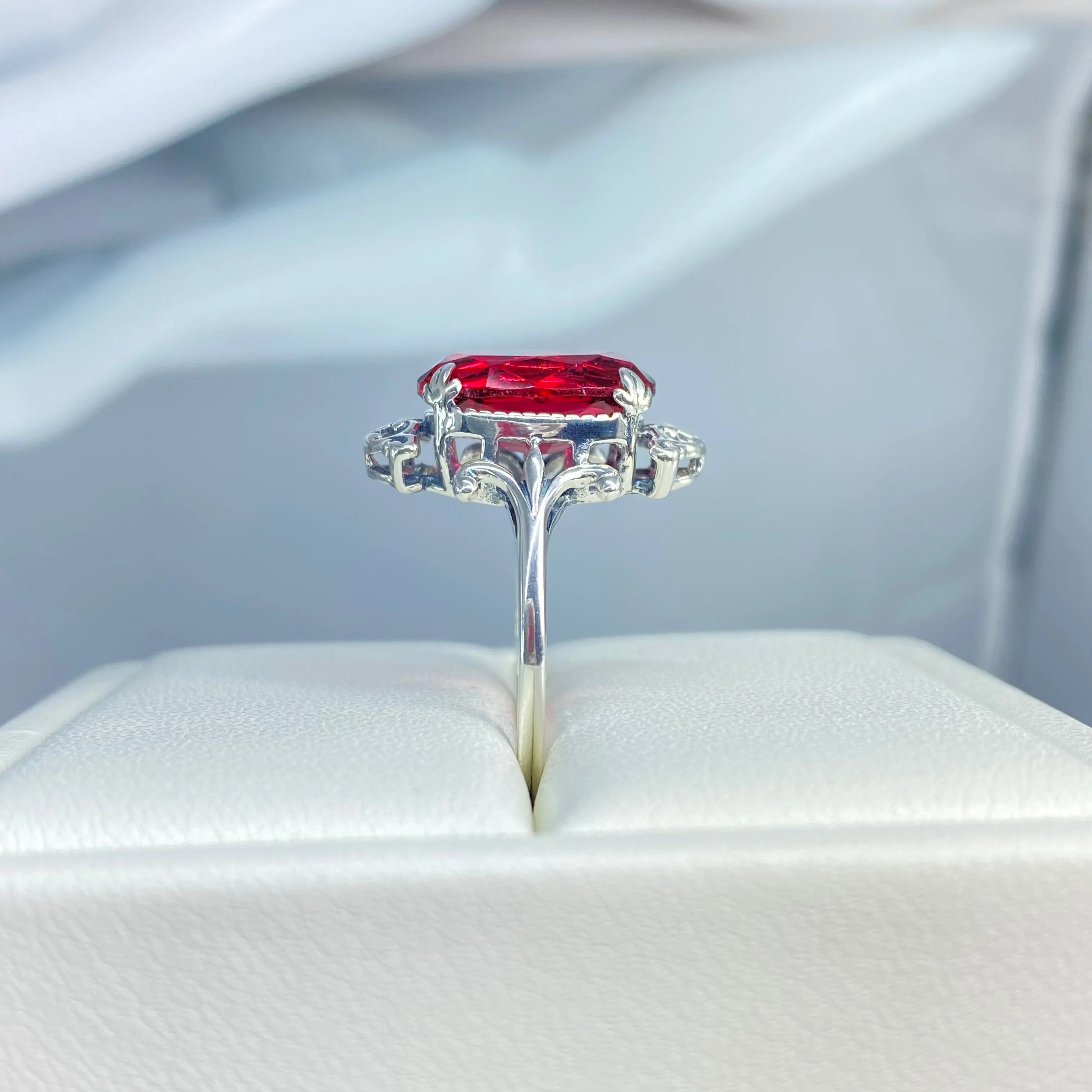 Red Ruby Ring, Size 9, Oval Gem, Gothic Vintage Style Jewelry, #D84 - Ready to Ship