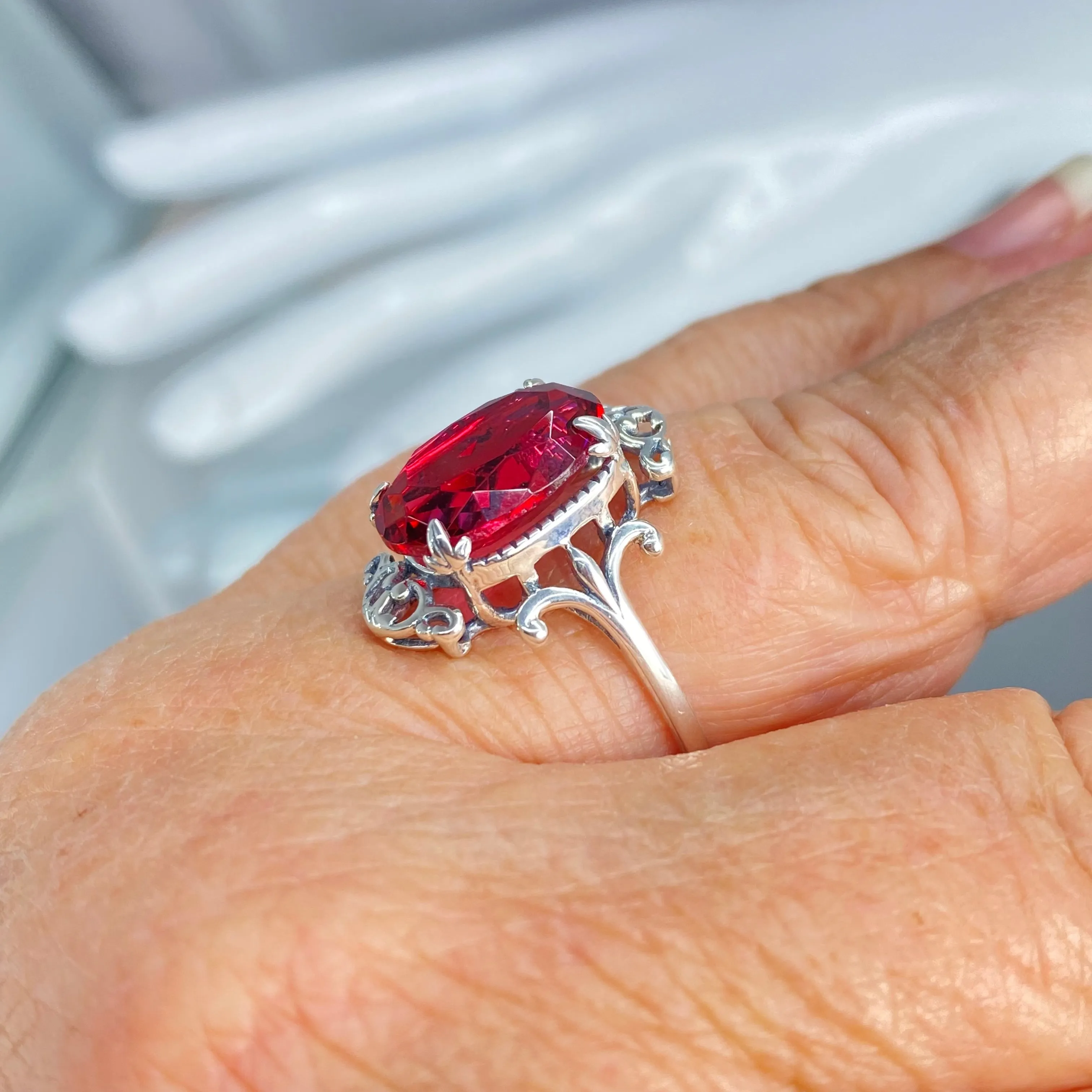 Red Ruby Ring, Size 9, Oval Gem, Gothic Vintage Style Jewelry, #D84 - Ready to Ship