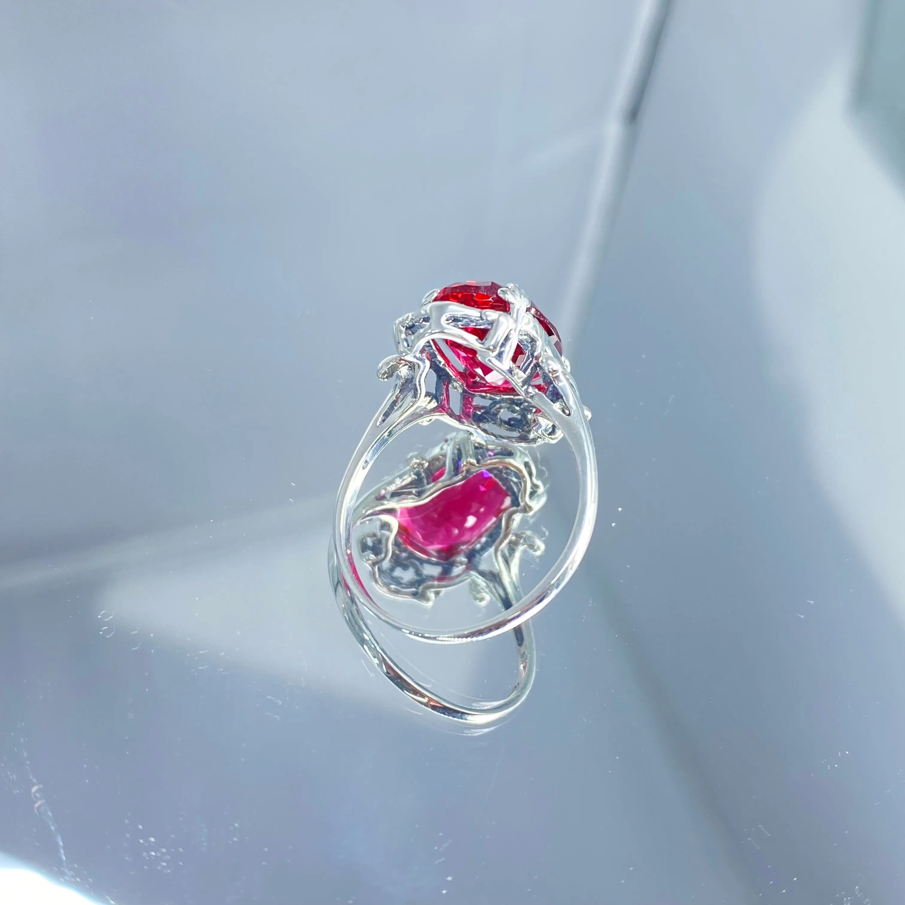 Red Ruby Ring, Size 9, Oval Gem, Gothic Vintage Style Jewelry, #D84 - Ready to Ship