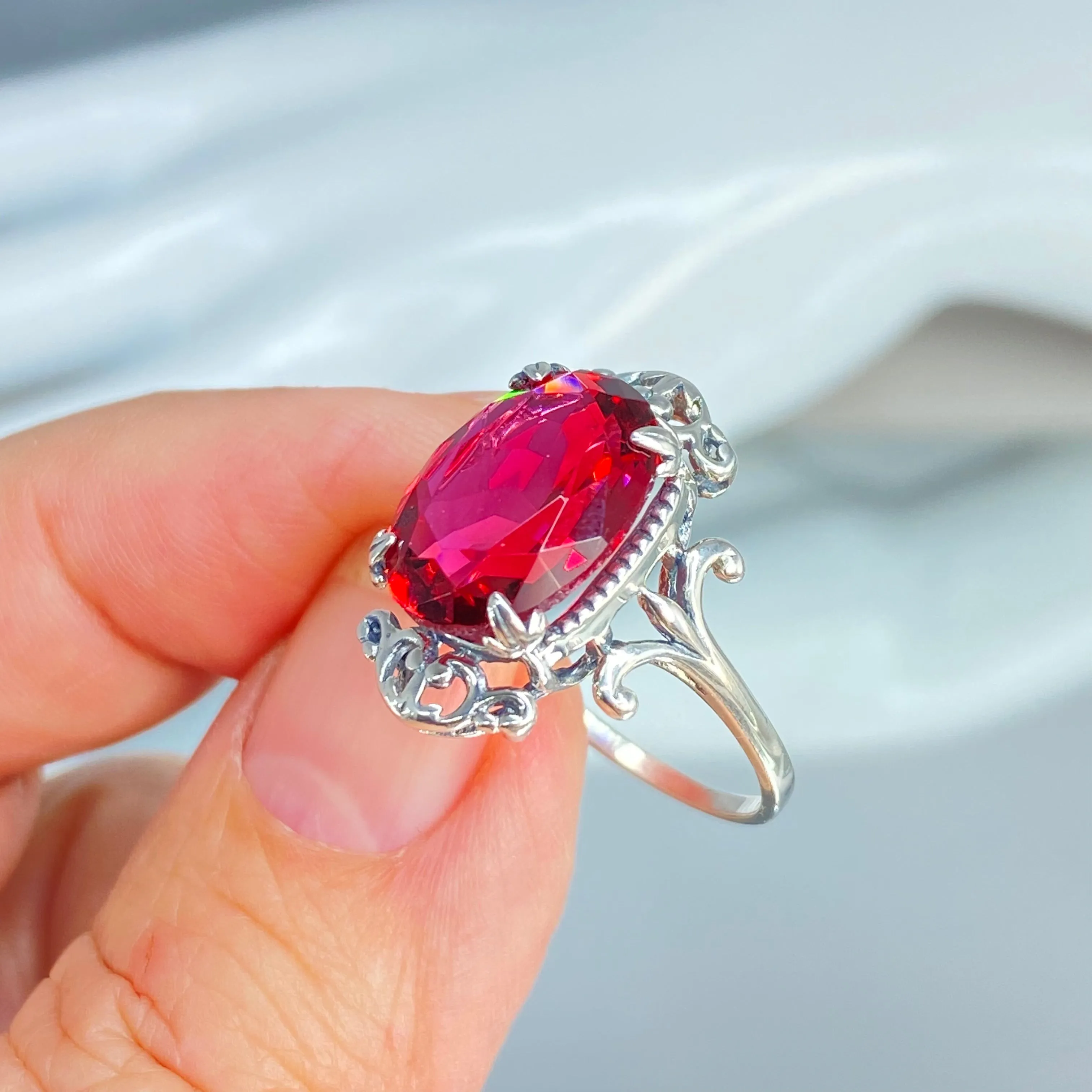 Red Ruby Ring, Size 9, Oval Gem, Gothic Vintage Style Jewelry, #D84 - Ready to Ship
