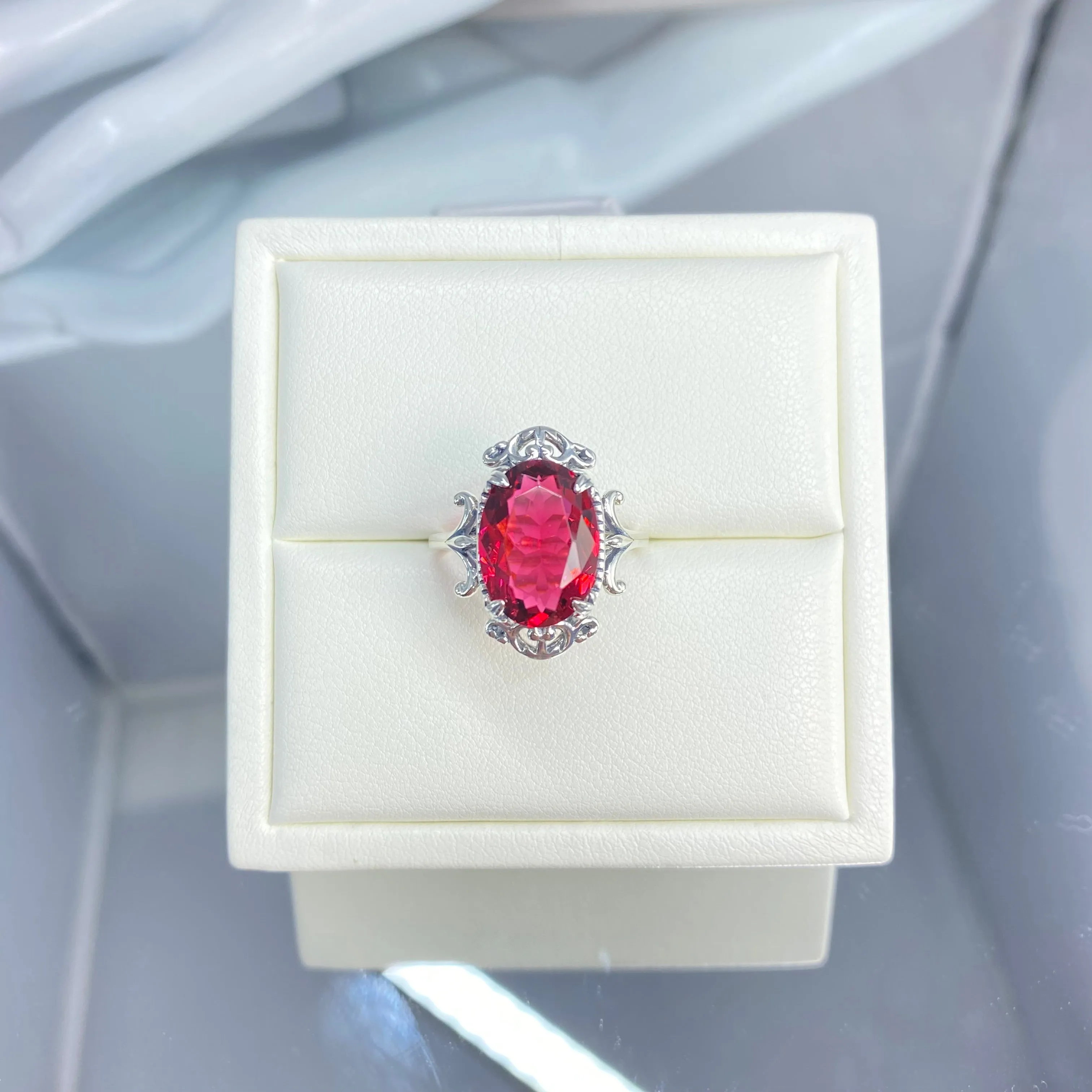 Red Ruby Ring, Size 9, Oval Gem, Gothic Vintage Style Jewelry, #D84 - Ready to Ship