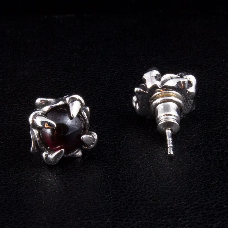 Red Stone Sterling Silver Gothic Claw Earrings