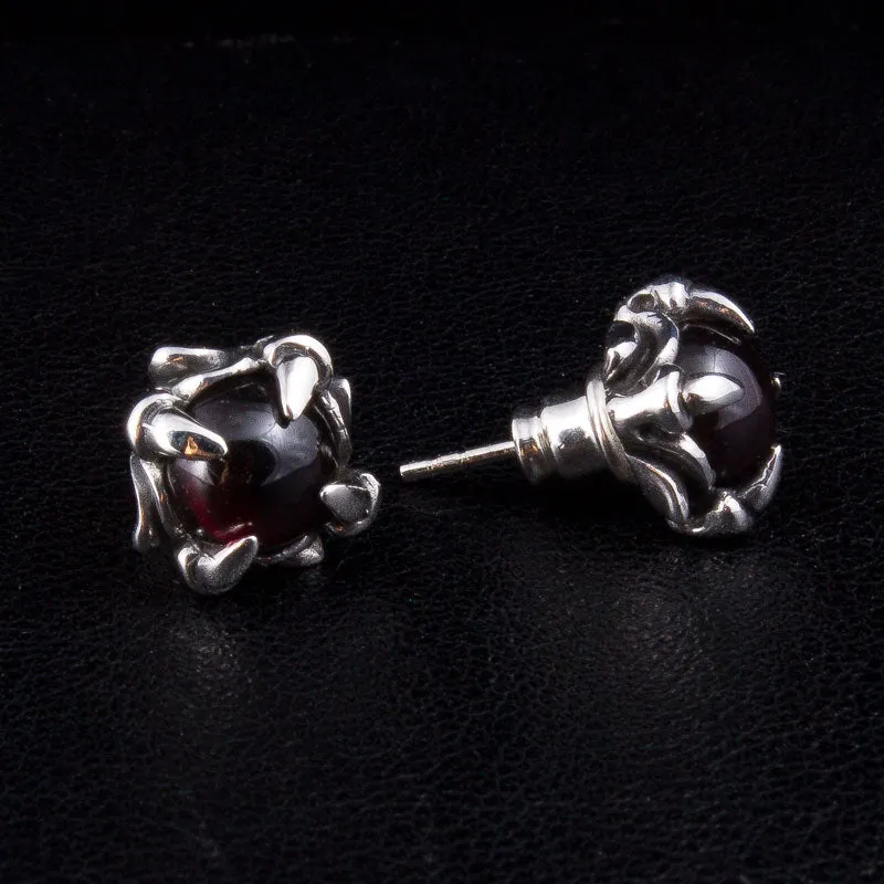 Red Stone Sterling Silver Gothic Claw Earrings