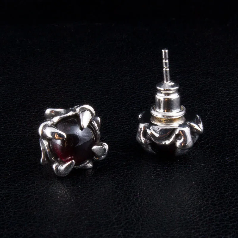 Red Stone Sterling Silver Gothic Claw Earrings
