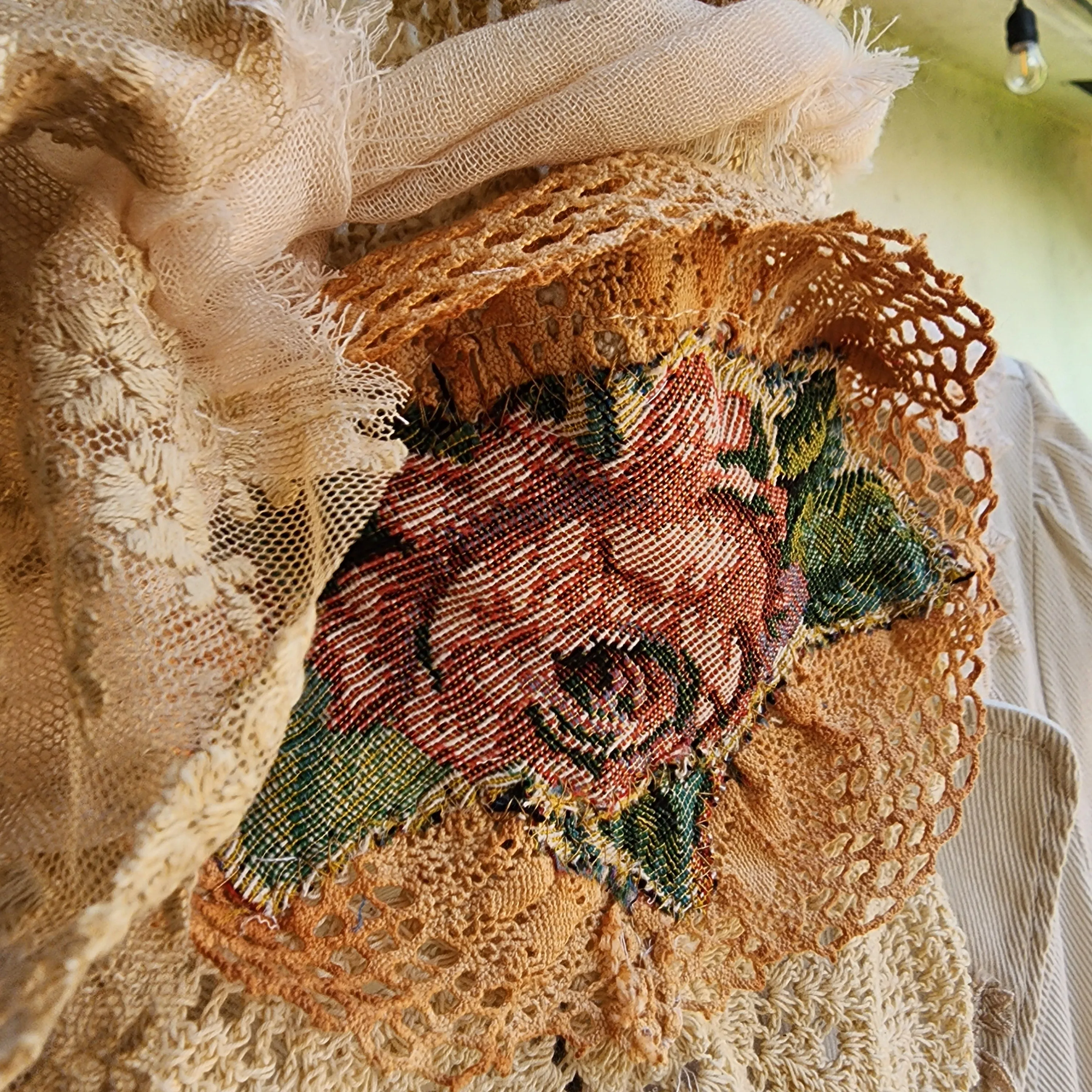 Rose DeWitt /  Designer Necklace Antique Jabot Vintage Lace Jabot Tie Upcycled Vintage Cotton  Bow Jabot Upcycled Silk Tie