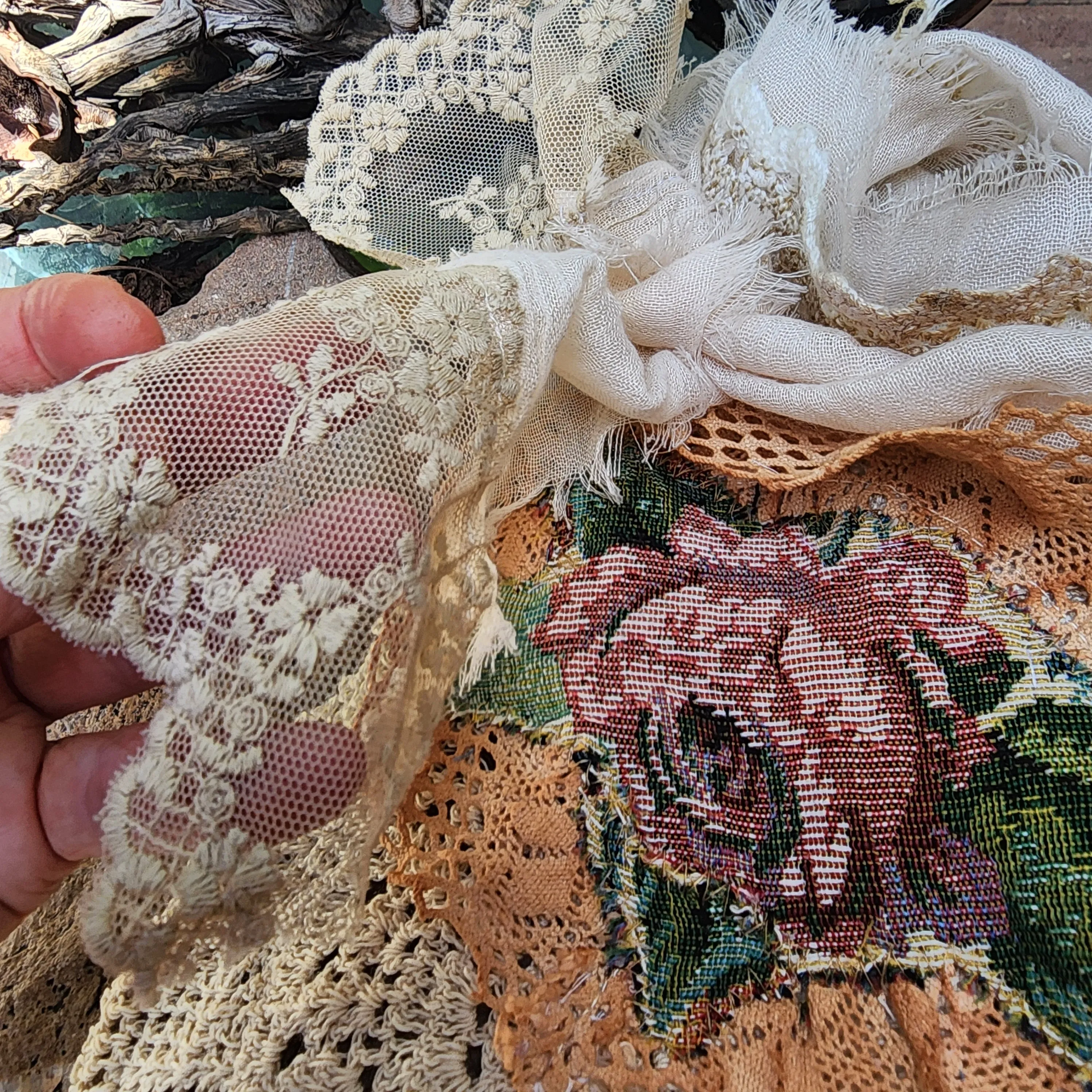 Rose DeWitt /  Designer Necklace Antique Jabot Vintage Lace Jabot Tie Upcycled Vintage Cotton  Bow Jabot Upcycled Silk Tie