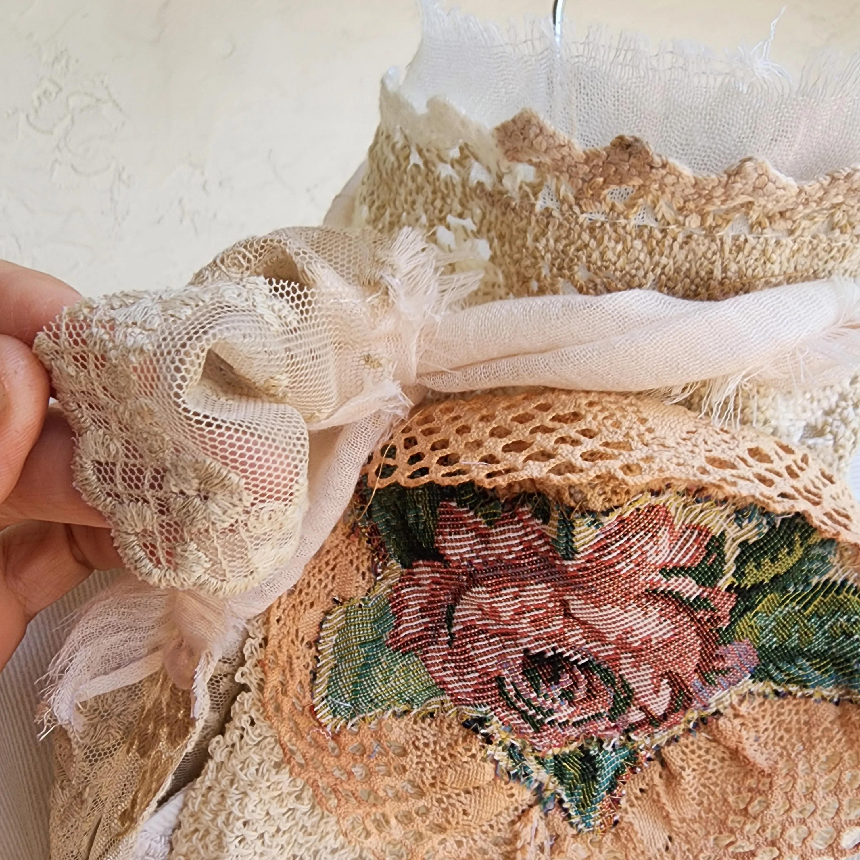 Rose DeWitt /  Designer Necklace Antique Jabot Vintage Lace Jabot Tie Upcycled Vintage Cotton  Bow Jabot Upcycled Silk Tie
