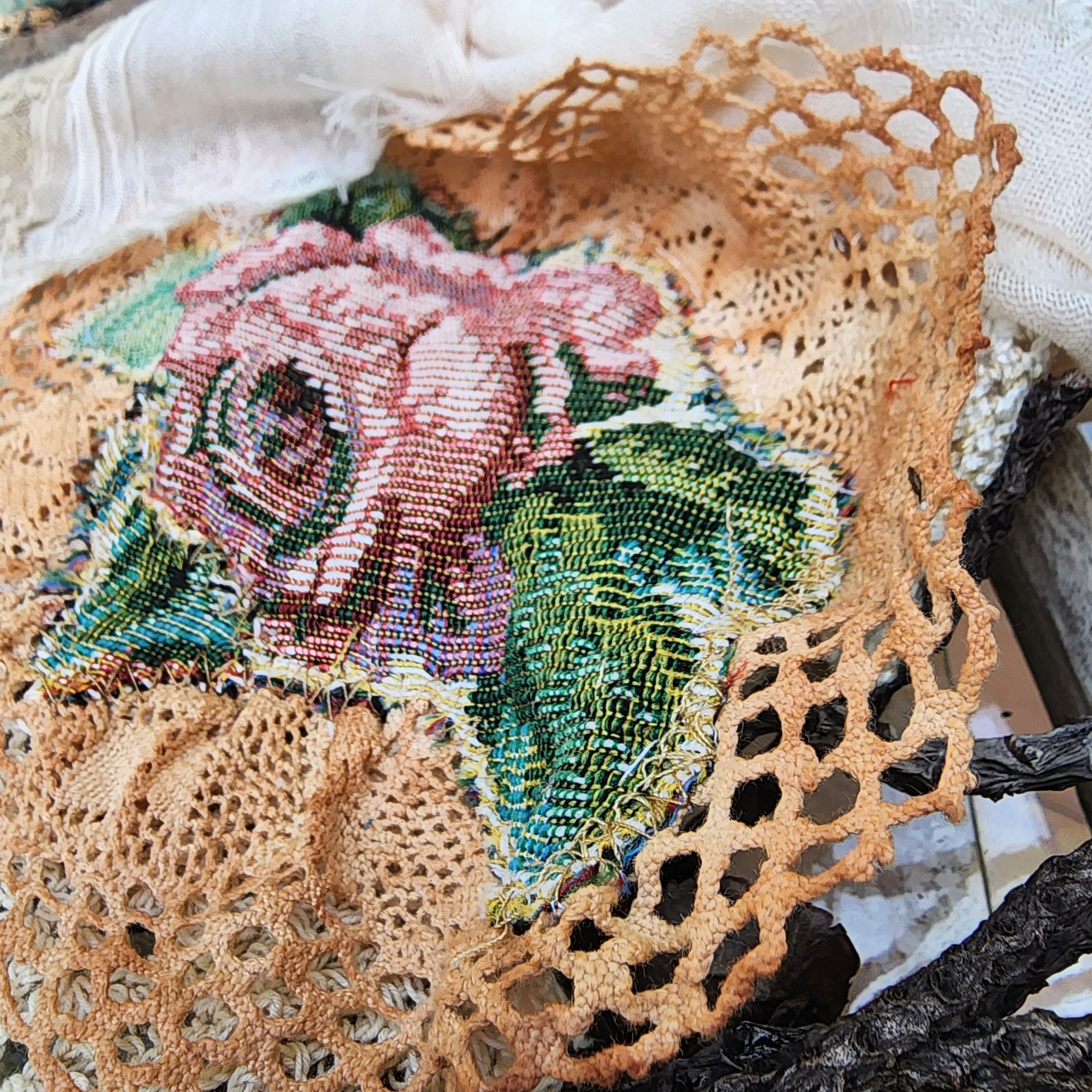Rose DeWitt /  Designer Necklace Antique Jabot Vintage Lace Jabot Tie Upcycled Vintage Cotton  Bow Jabot Upcycled Silk Tie