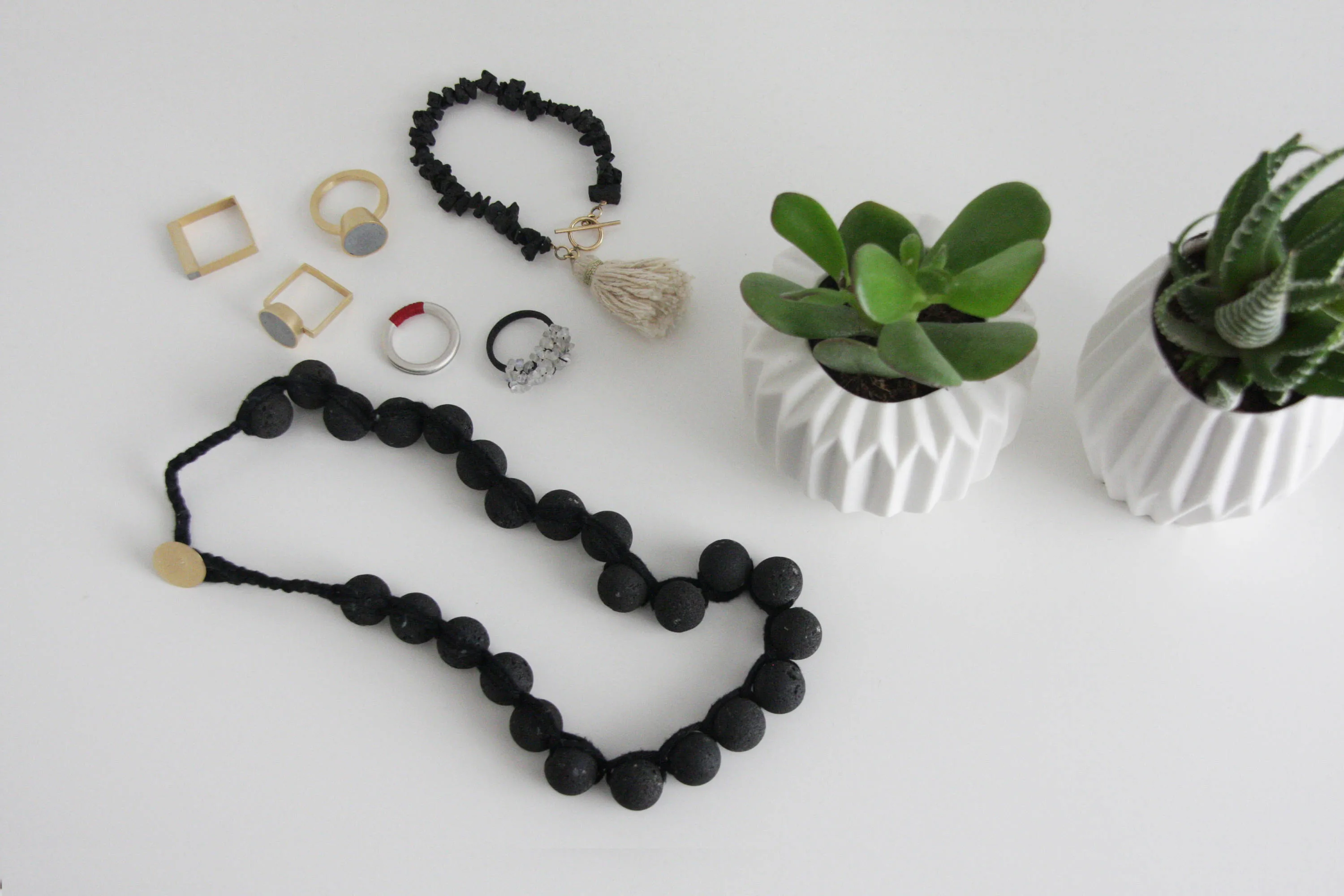 Rough knitted Black Lava Boho necklace
