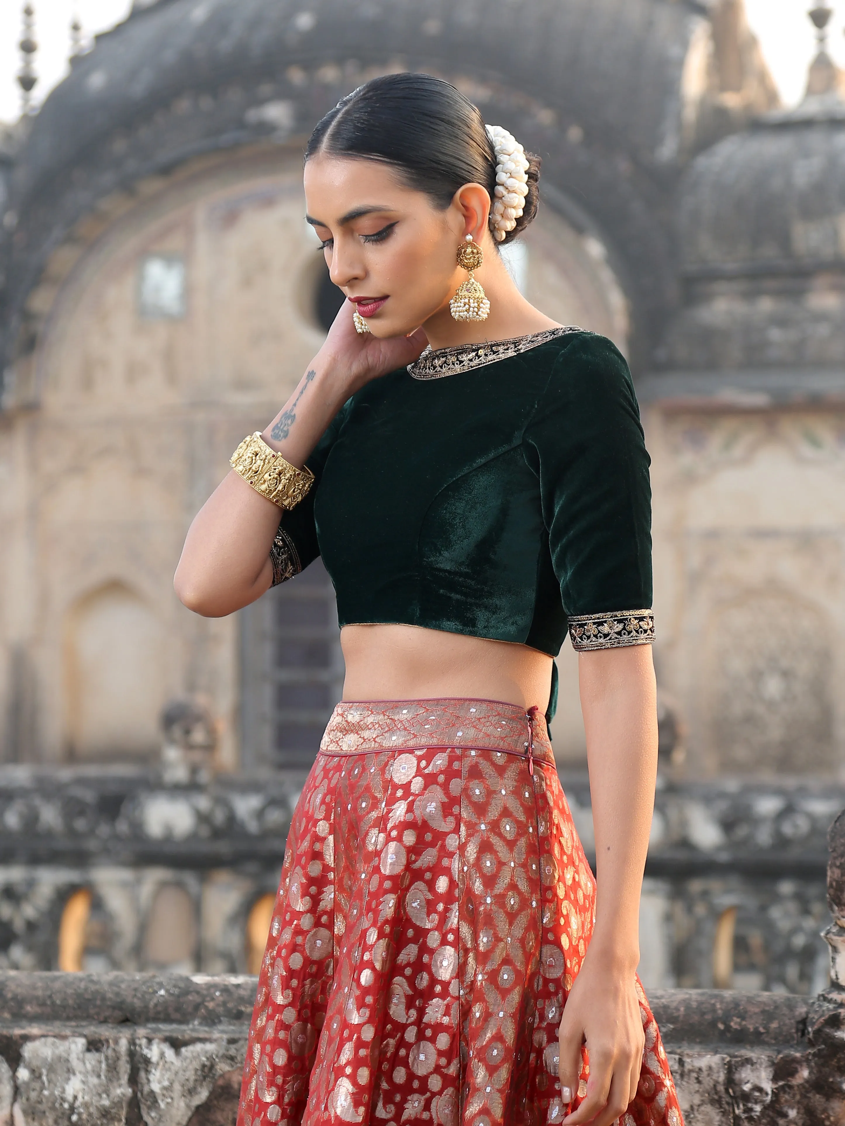 Royal Emerald Velvet Blouse