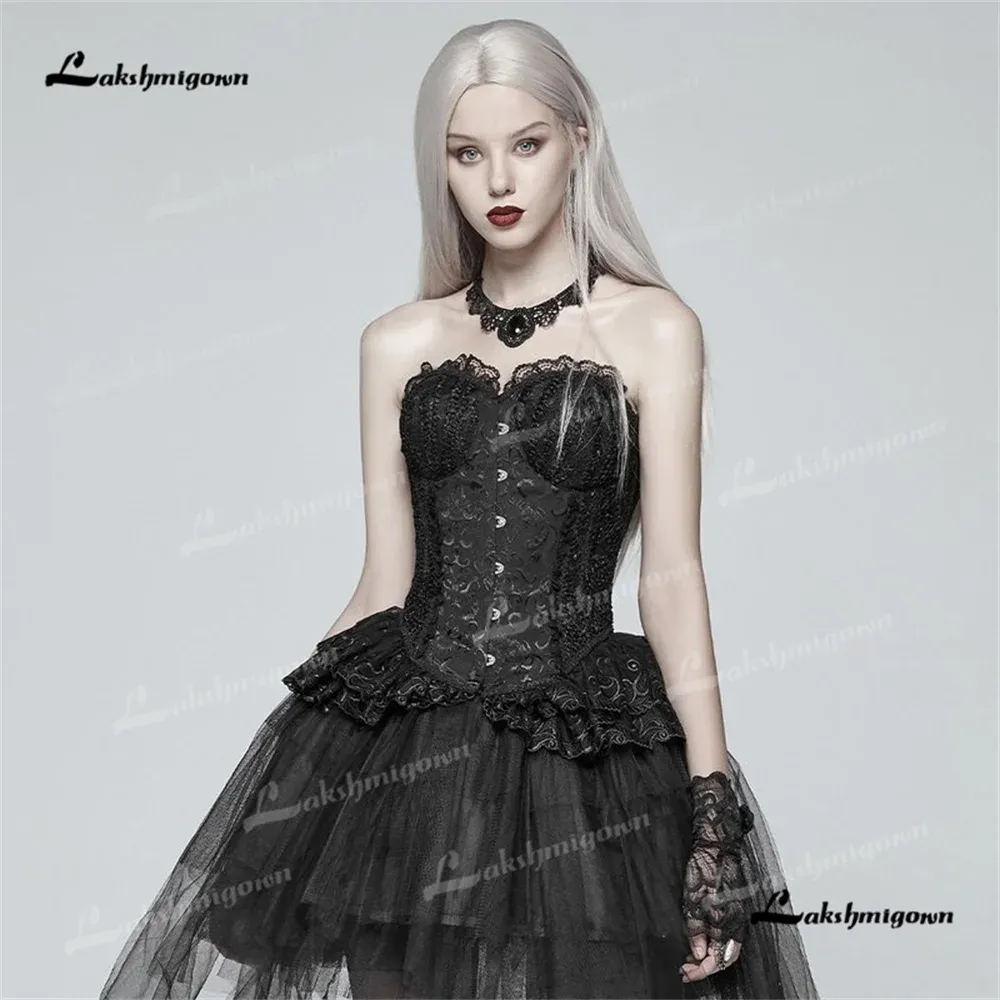 Roycebrial Strapless A Line Wedding Dress 2025 Lace Lace Up Black Party dressفساتين سهرةvestidos de nocherobes de soiréeevening