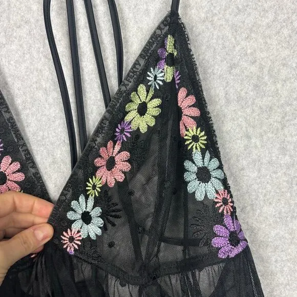 Savage X Fenty Womens 1X Free Spirit Floral Embroidery Night Slip Maxi Cute Goth