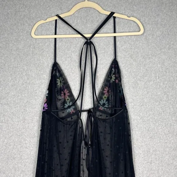 Savage X Fenty Womens 1X Free Spirit Floral Embroidery Night Slip Maxi Cute Goth
