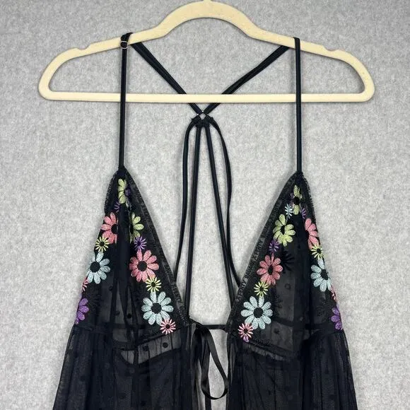 Savage X Fenty Womens 1X Free Spirit Floral Embroidery Night Slip Maxi Cute Goth