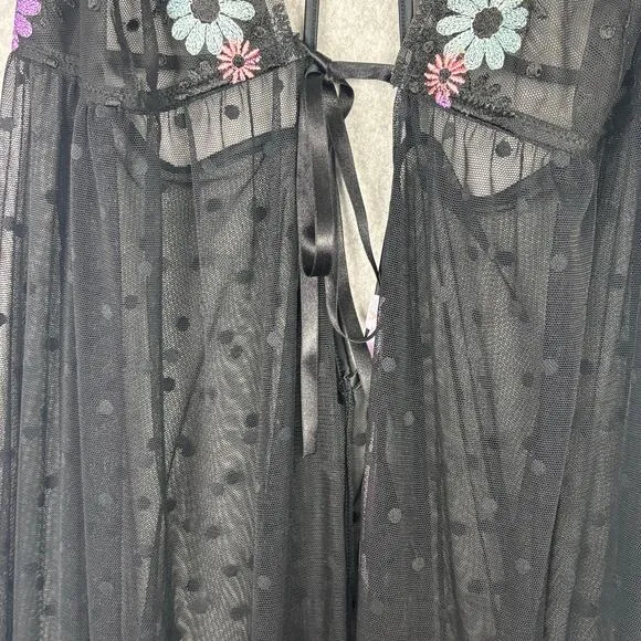 Savage X Fenty Womens 1X Free Spirit Floral Embroidery Night Slip Maxi Cute Goth