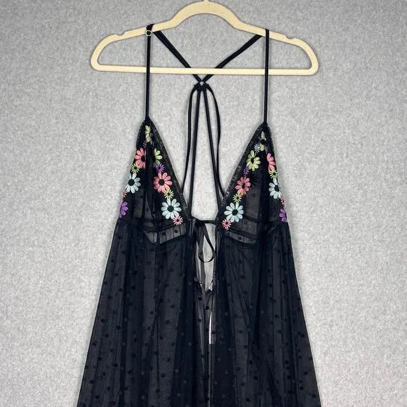 Savage X Fenty Womens 1X Free Spirit Floral Embroidery Night Slip Maxi Cute Goth
