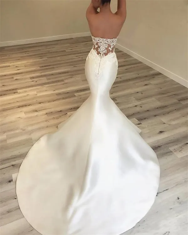 Sexy Mermaid Wedding Dresses with Lace Appliques Beaded Sweetheart Trumpet Bridal Wedding Gowns
