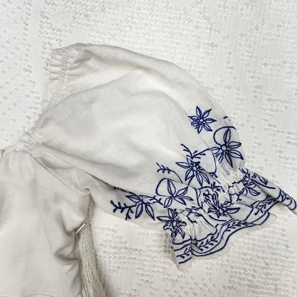 Show Me Your Mumu Kendry Blue and White Embroidered Boho Mini Dress Size Large