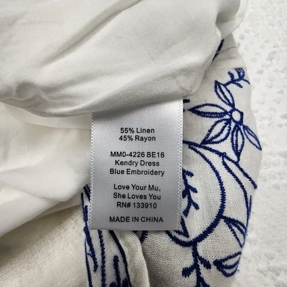 Show Me Your Mumu Kendry Blue and White Embroidered Boho Mini Dress Size Large