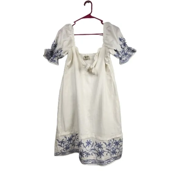 Show Me Your Mumu Kendry Blue and White Embroidered Boho Mini Dress Size Large
