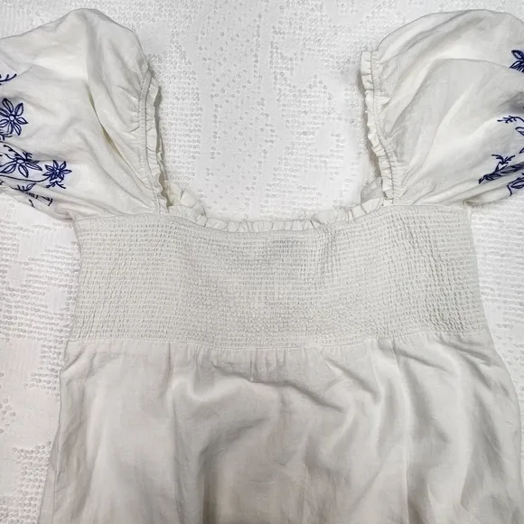 Show Me Your Mumu Kendry Blue and White Embroidered Boho Mini Dress Size Large
