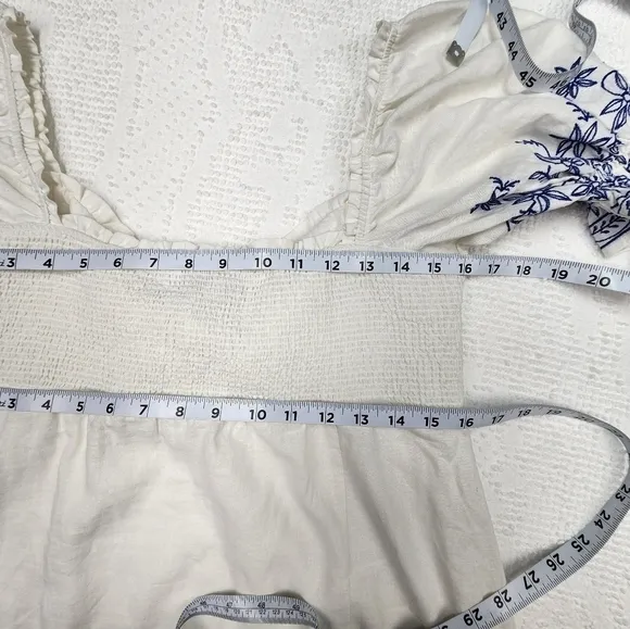Show Me Your Mumu Kendry Blue and White Embroidered Boho Mini Dress Size Large