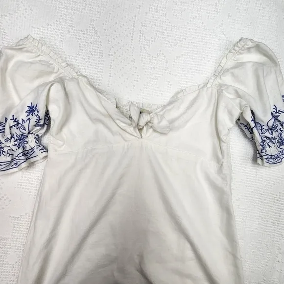 Show Me Your Mumu Kendry Blue and White Embroidered Boho Mini Dress Size Large