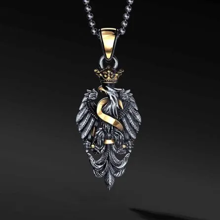 Sigismund I the Old Polish Royal Emblem Eagle Silver Pendant with Gold Plating