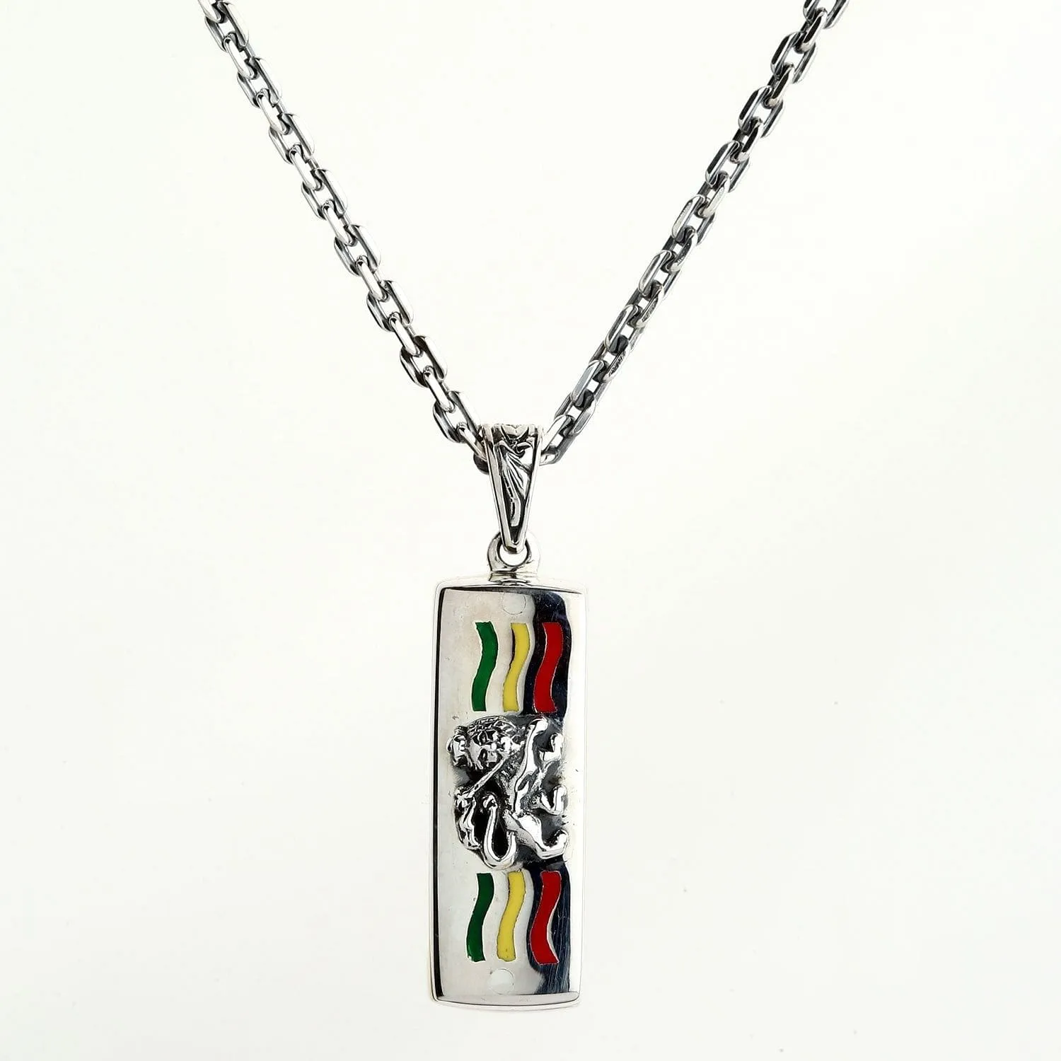 Silver Rasta Lion Harmonica Pendant Necklace