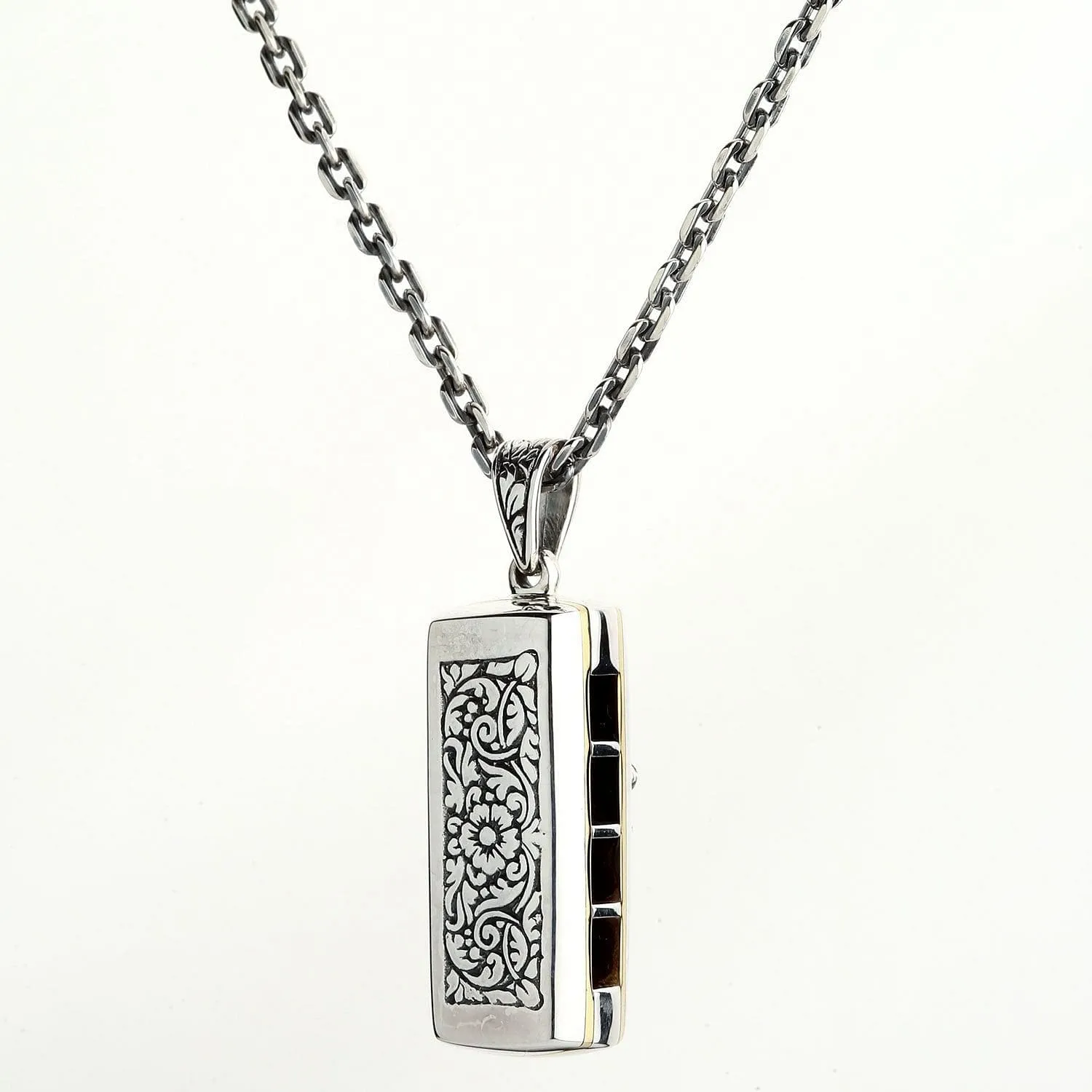 Silver Rasta Lion Harmonica Pendant Necklace