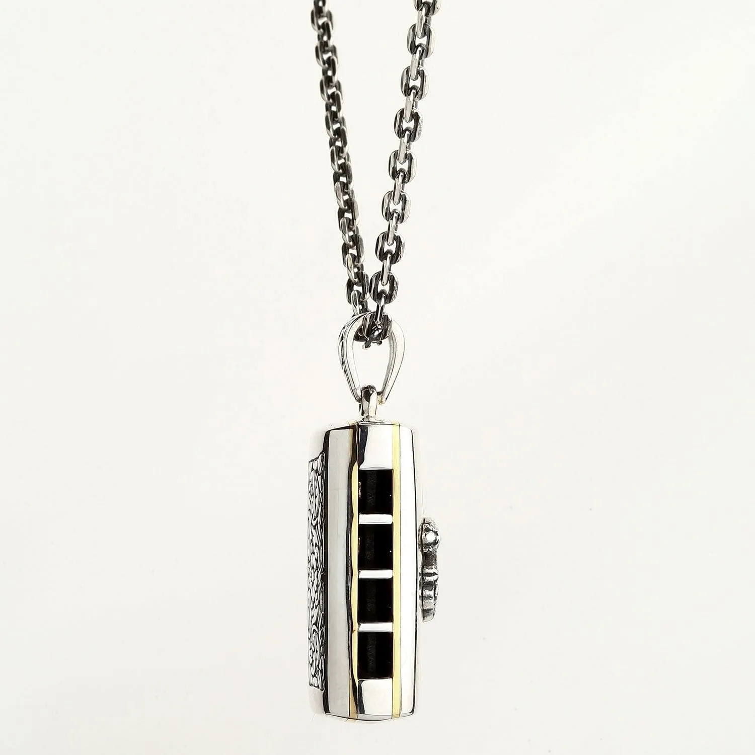 Silver Rasta Lion Harmonica Pendant Necklace