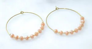 Simple Beaded Hoops in Gold and Iridescent Peach