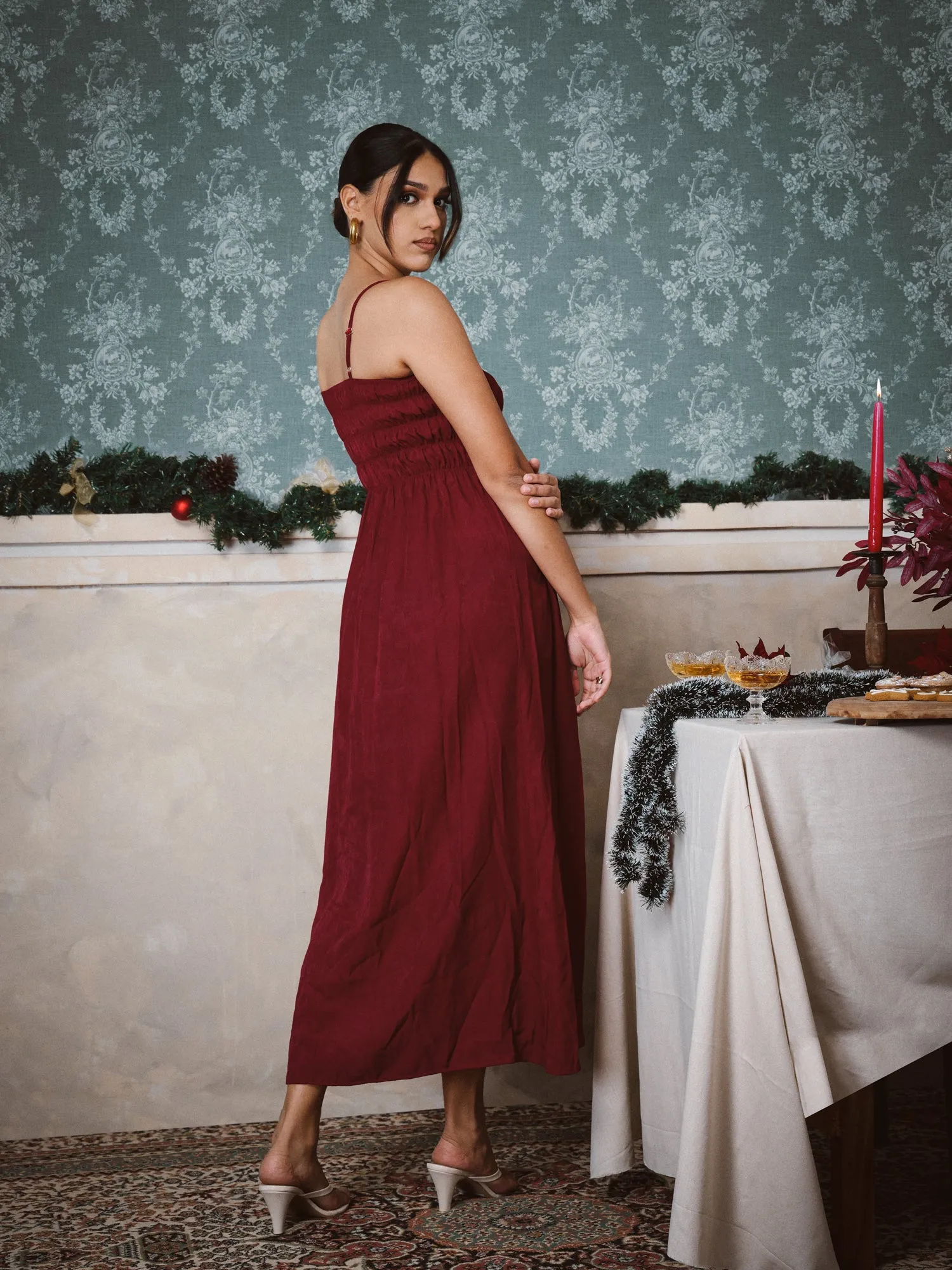 Smocking Detail Maxi Dress