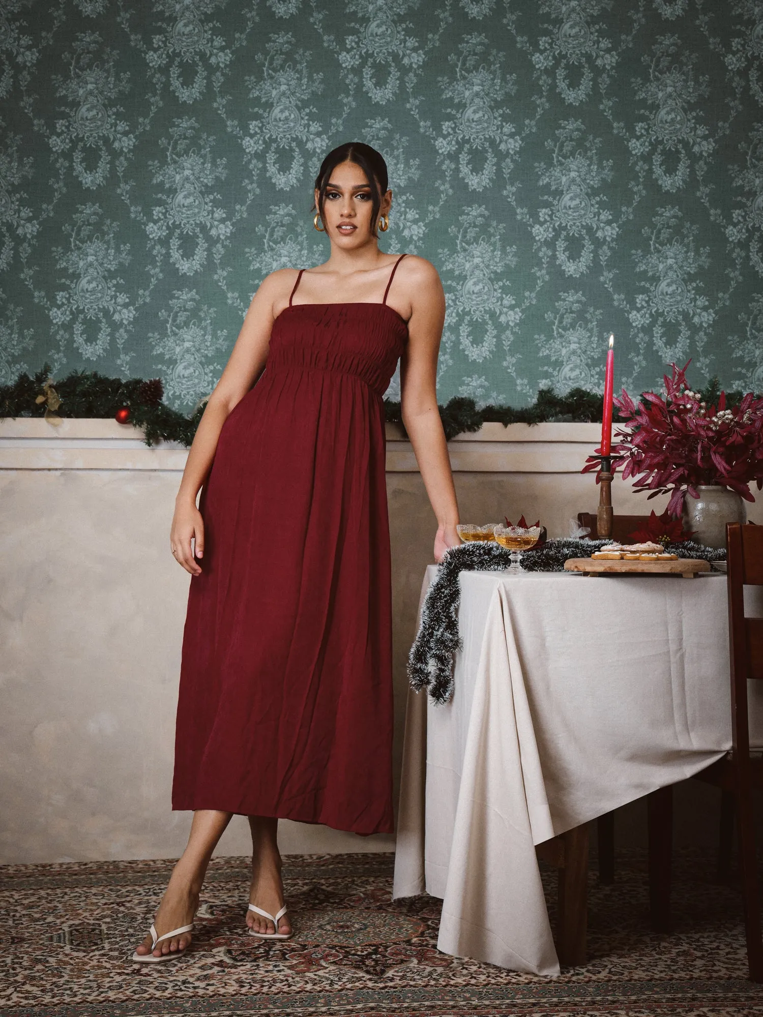 Smocking Detail Maxi Dress