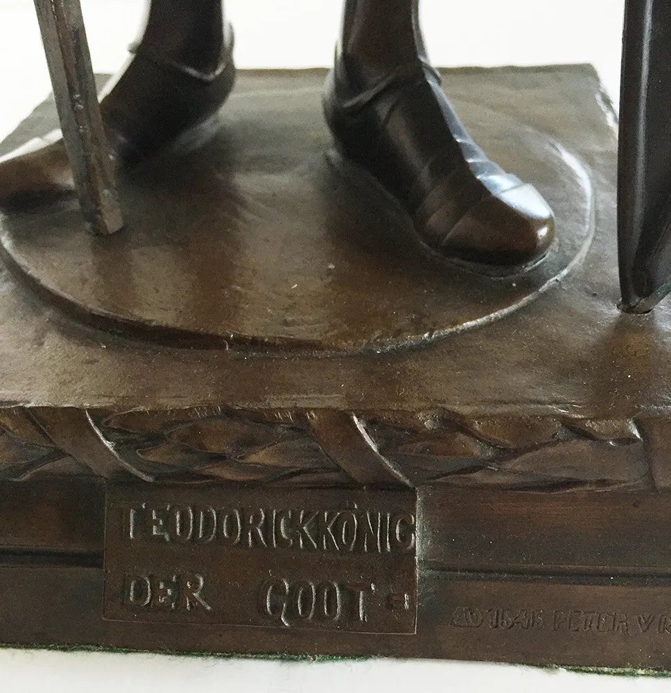 SOLD After Peter Vischer Bronze Figure, Gothic King Theodoric, 20th Century in Gothic Style