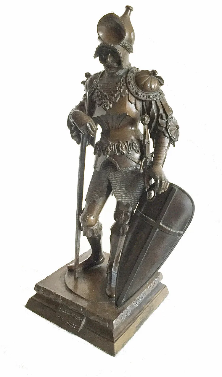 SOLD After Peter Vischer Bronze Figure, Gothic King Theodoric, 20th Century in Gothic Style