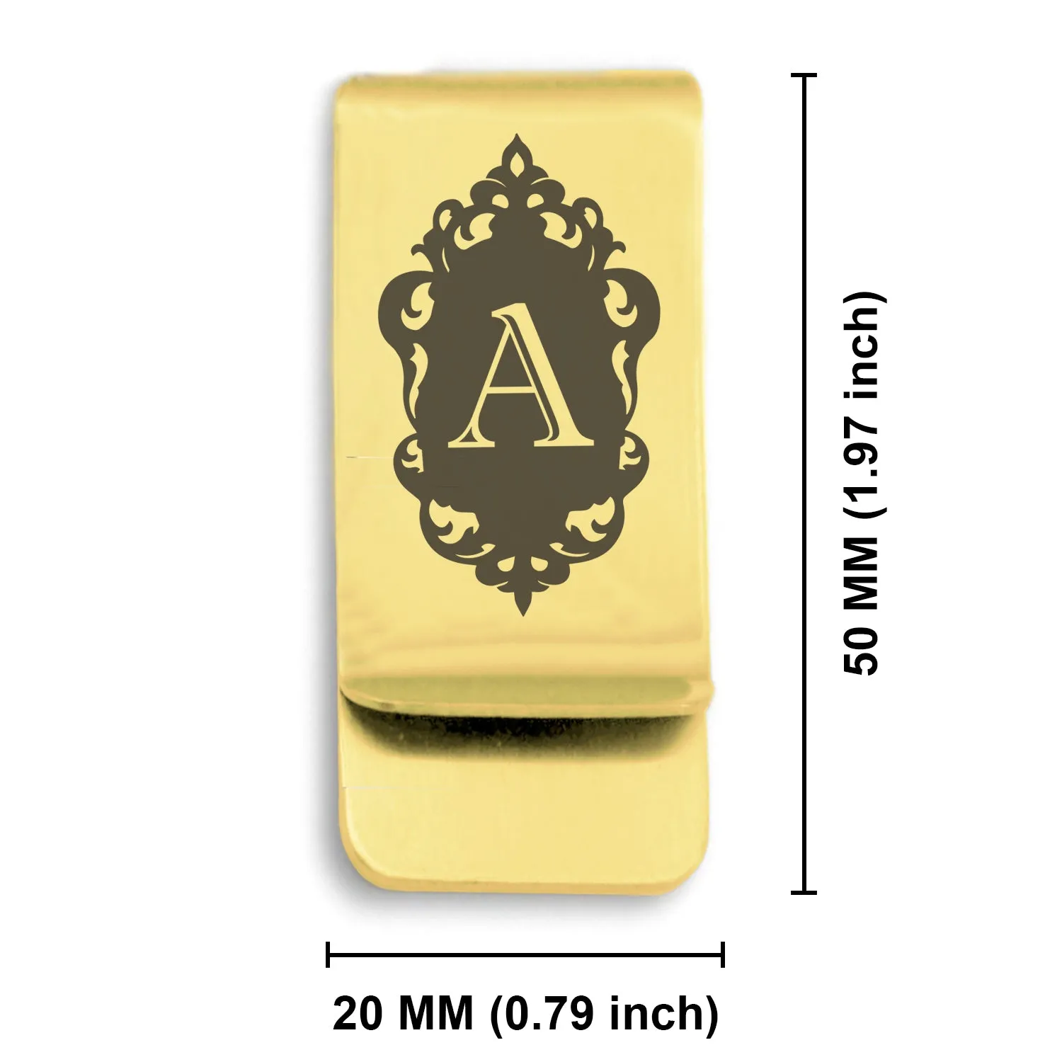 Stainless Steel Royal Crest Alphabet Letter A initial Classic Slim Money Clip