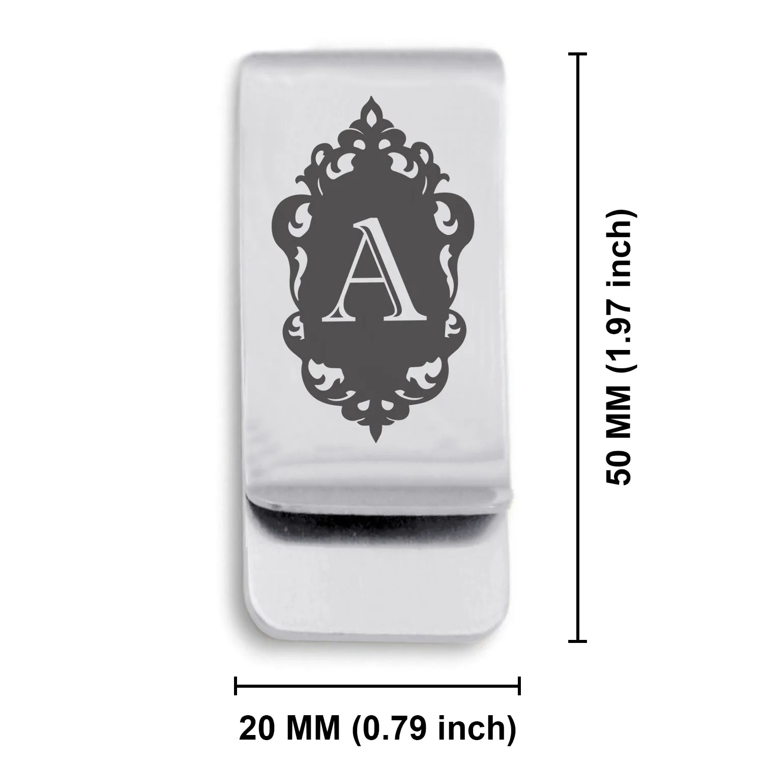 Stainless Steel Royal Crest Alphabet Letter A initial Classic Slim Money Clip