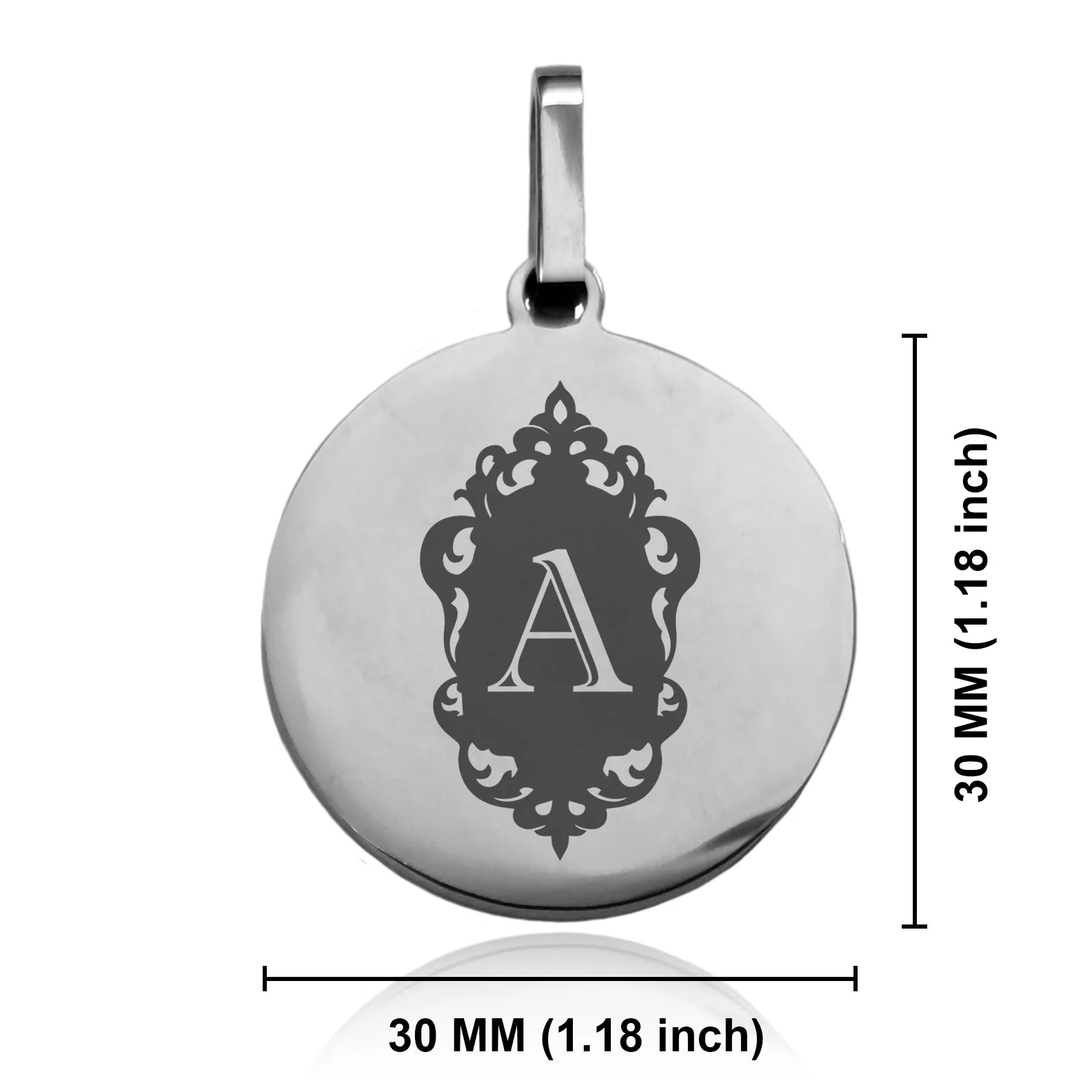 Stainless Steel Royal Crest Alphabet Letter A initial Round Medallion Keychain