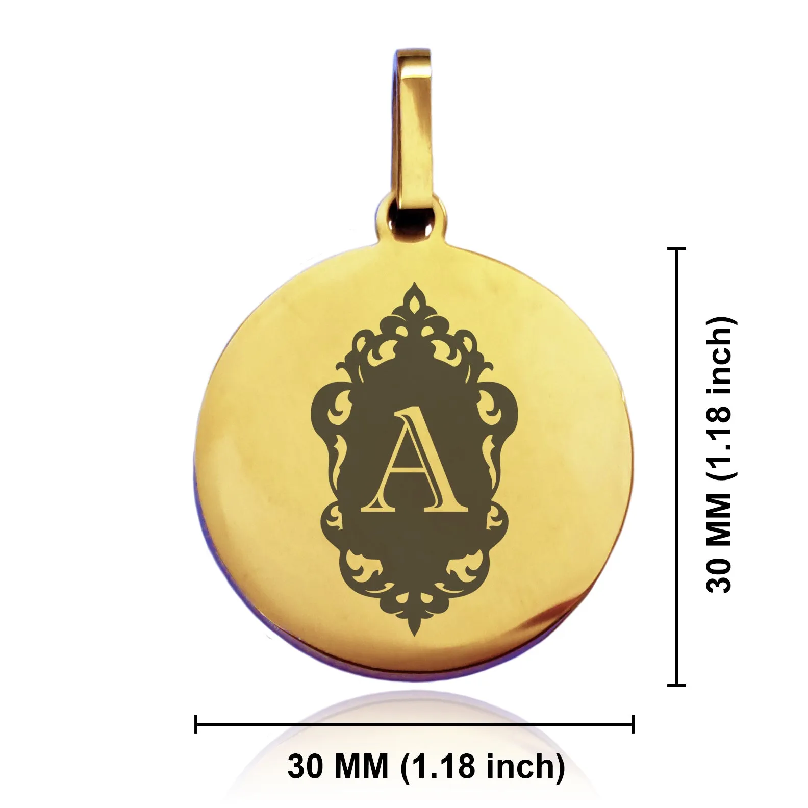 Stainless Steel Royal Crest Alphabet Letter A initial Round Medallion Keychain