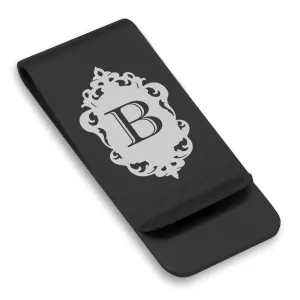 Stainless Steel Royal Crest Alphabet Letter B initial Classic Slim Money Clip
