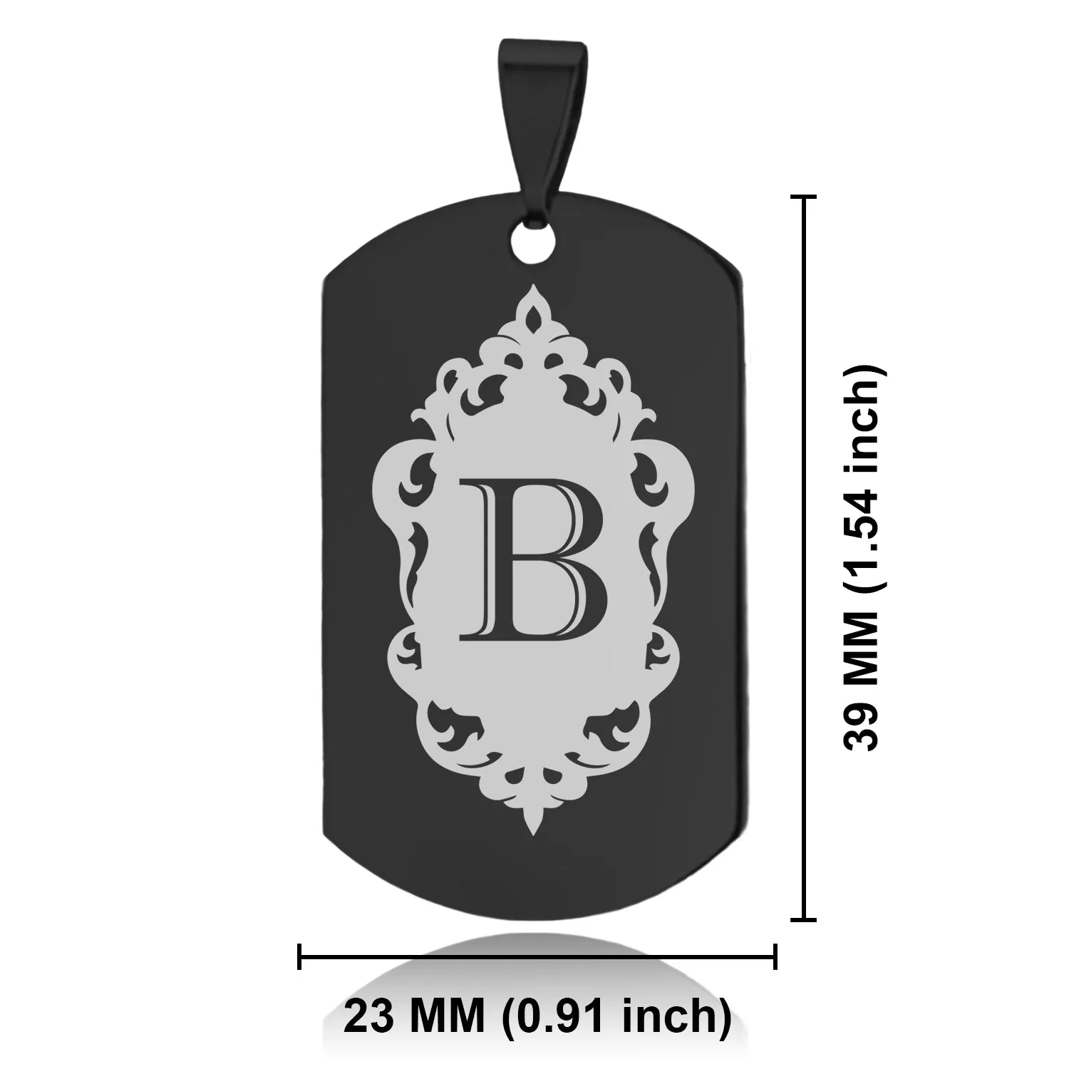 Stainless Steel Royal Crest Alphabet Letter B initial Dog Tag Keychain