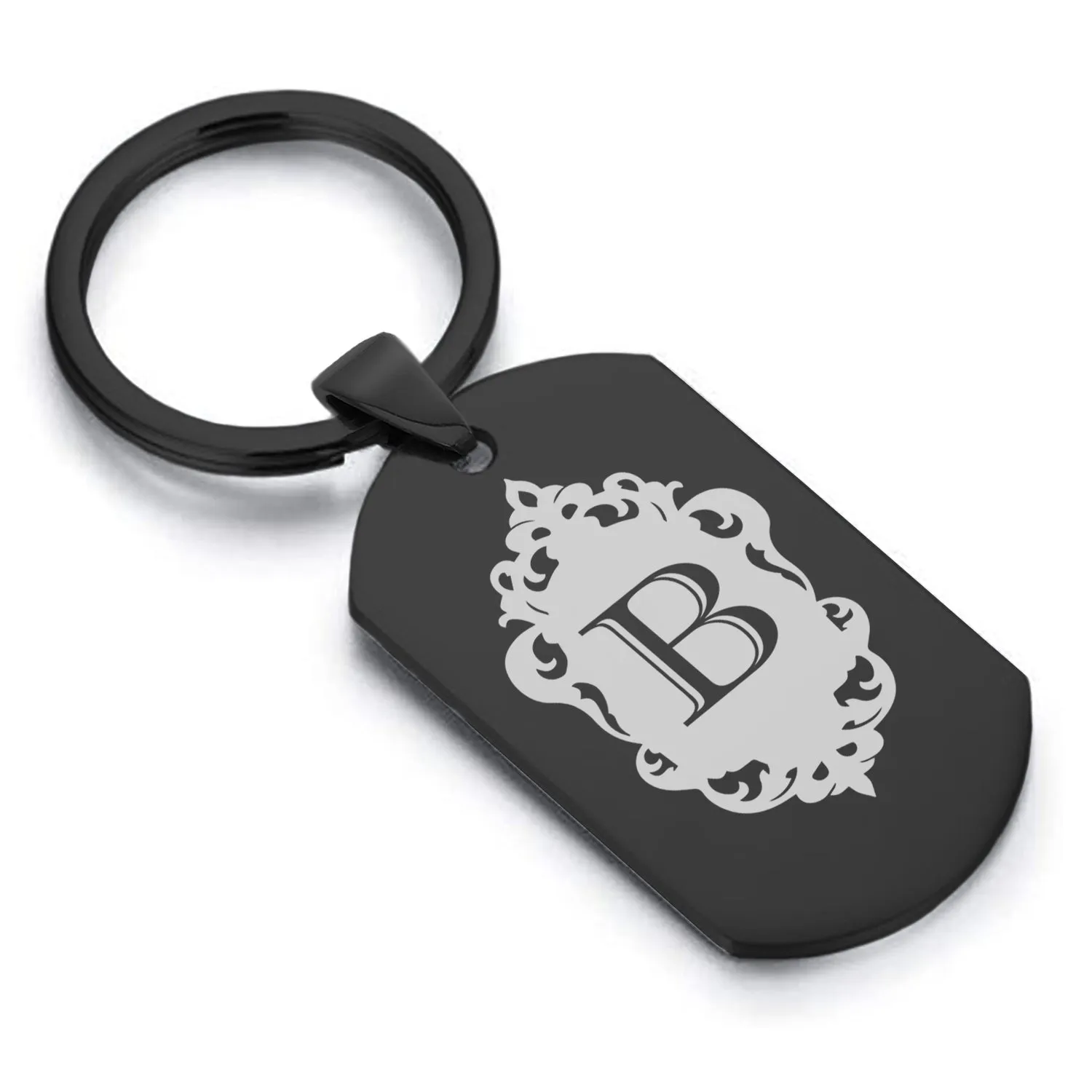 Stainless Steel Royal Crest Alphabet Letter B initial Dog Tag Keychain
