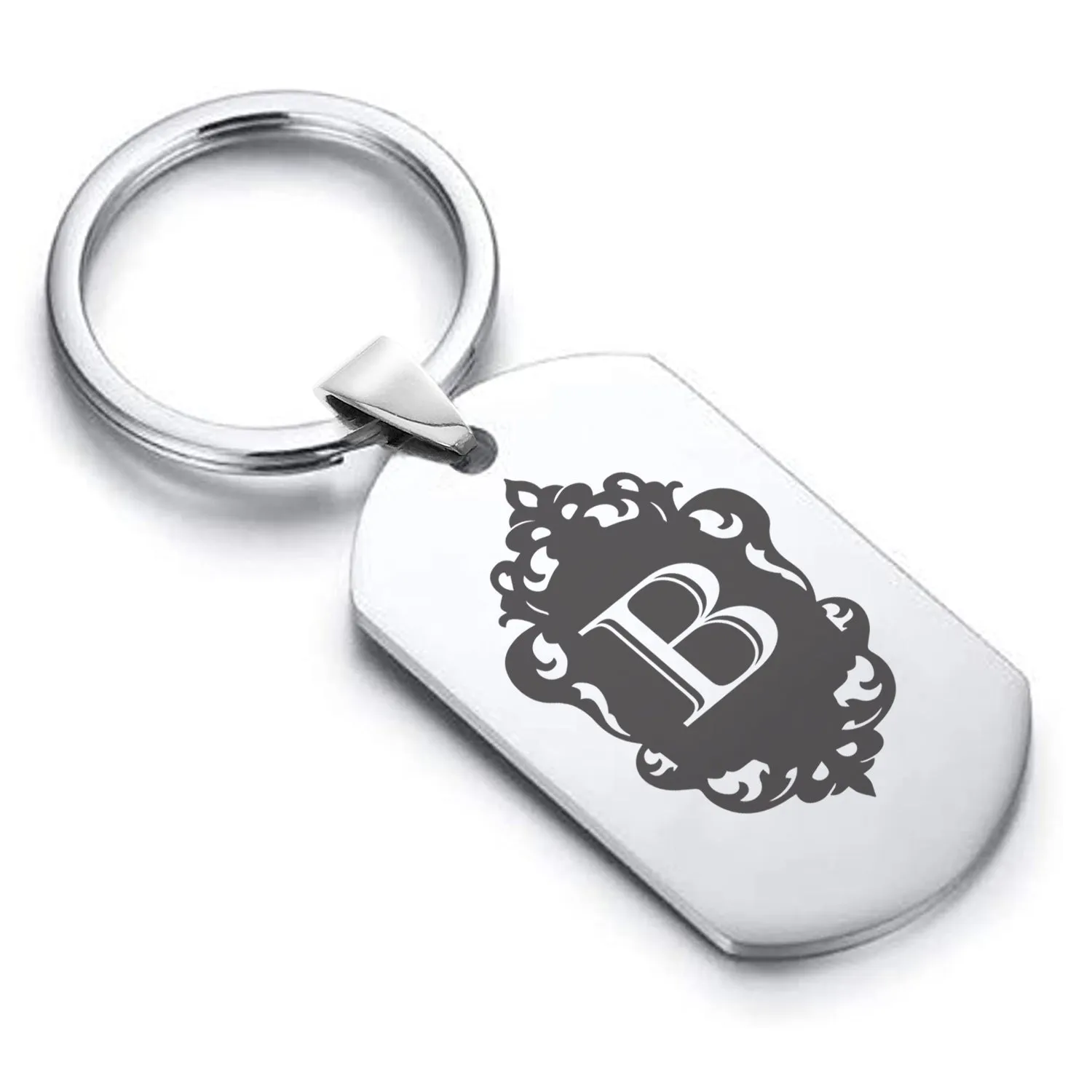 Stainless Steel Royal Crest Alphabet Letter B initial Dog Tag Keychain