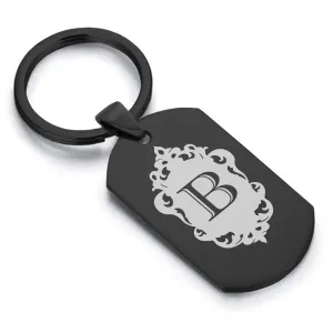 Stainless Steel Royal Crest Alphabet Letter B initial Dog Tag Keychain